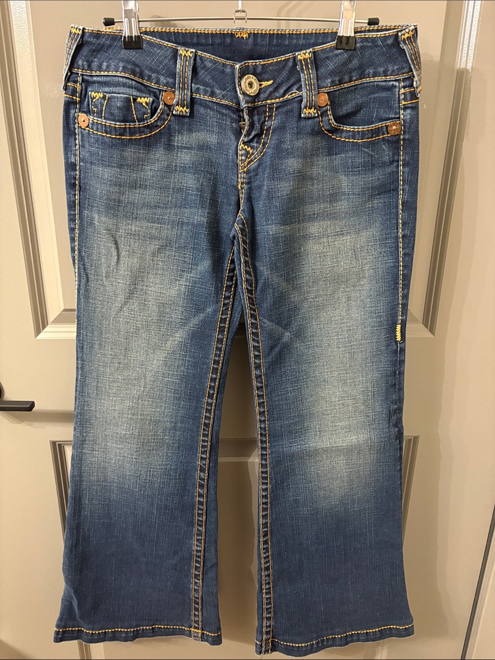 True Religion Vintage Flare Jeans in Blue with Contrast Stitching